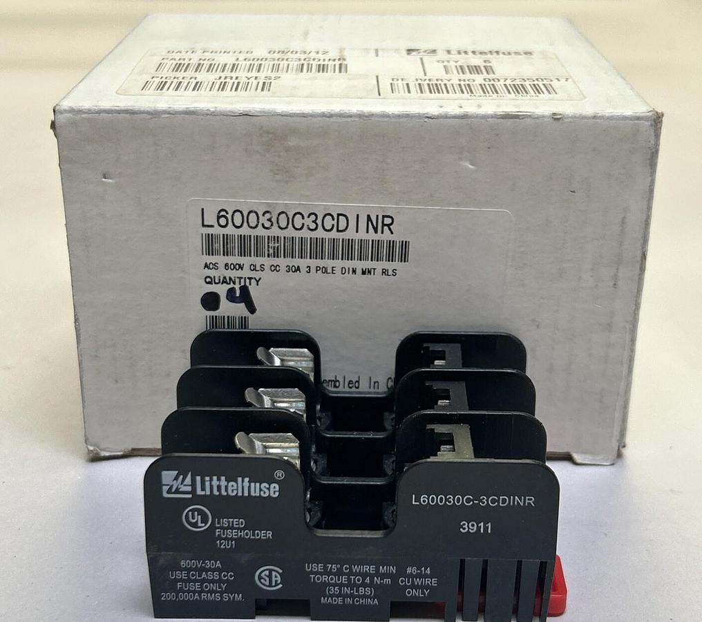 LITTELFUSE,L60030C-3CDINR,FUSE BLOCK 30A 600V 3P LOT OF 4 NEW