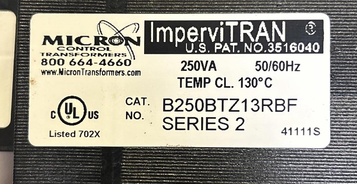 Used MICRON,B250BTZ13RBF,CONTROL TRANSFORMER 250VA 50/60HZ