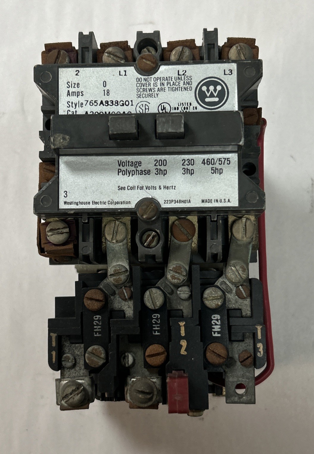 Used WESTINGHOUSE,A200M0CAC,MOTOR STARTER SIZE 0 18A