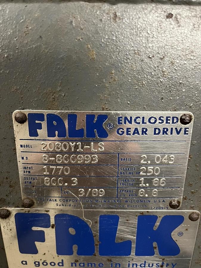 Used FALK,2080Y1-LS,ENCLOSED GEAR DRIVE RATIO 2.043 INPUT 250HP 1770RPM
