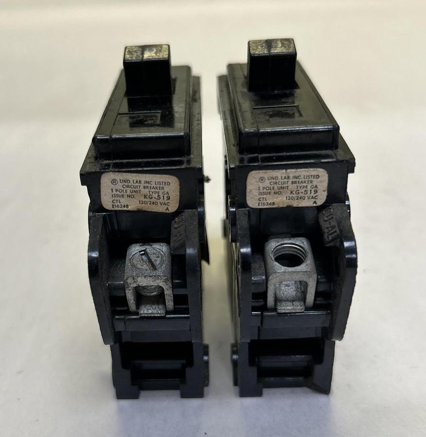 Used GENERAL SWITCH,GA130,CIRCUIT BREAKER 30A 120/240V 1P LOT OF 2