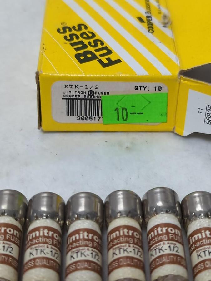 COOPER BUSSMANN,KTK-1/2,LIMITRON 1/2 AMP FUSES BOX OF 10 NOS