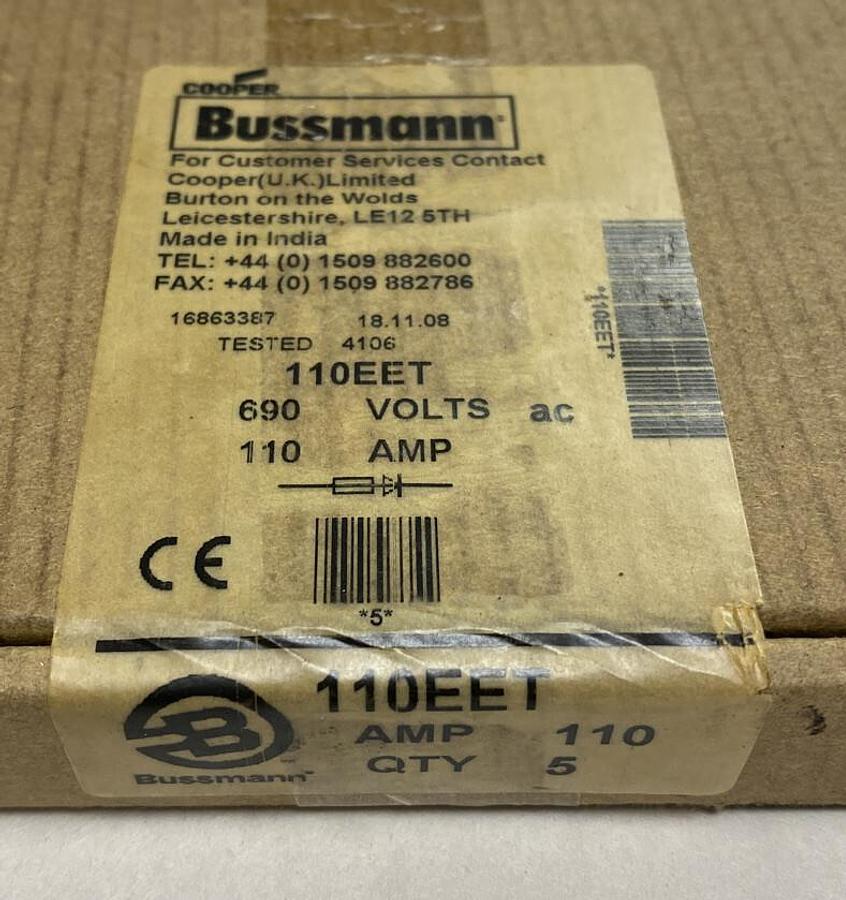Used Cooper Bussmann,110EET,Fuse 110A 690V Sealed Box of 5 NOS