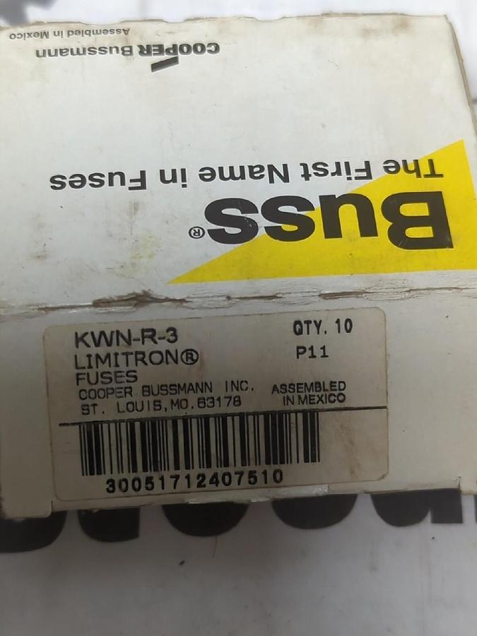COOPER BUSSMANN,KWN-R-3,3 AMP LIMITRON FUSES BOX OF 10 NEW