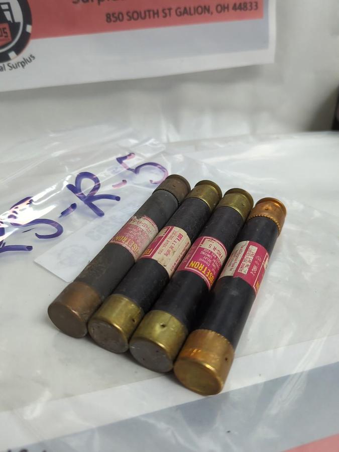 Used COOPER BUSSMANN,FRS-R-5,FUSETRON 5 AMP FUSE LOT OF 4 PRE-OWNED