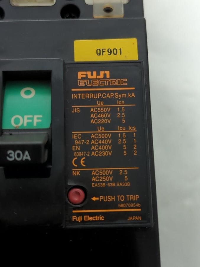 Used FUJI,BB3BEB-030,EA53B CIRCUIT BREAKER 30 AMP PRE-OWNED