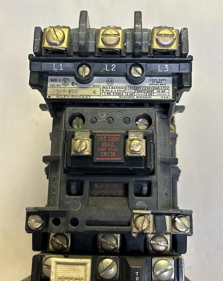 Used ALLEN BRADLEY,509-BOD,NON REVERSING MOTOR STARTER 27AMP 600V