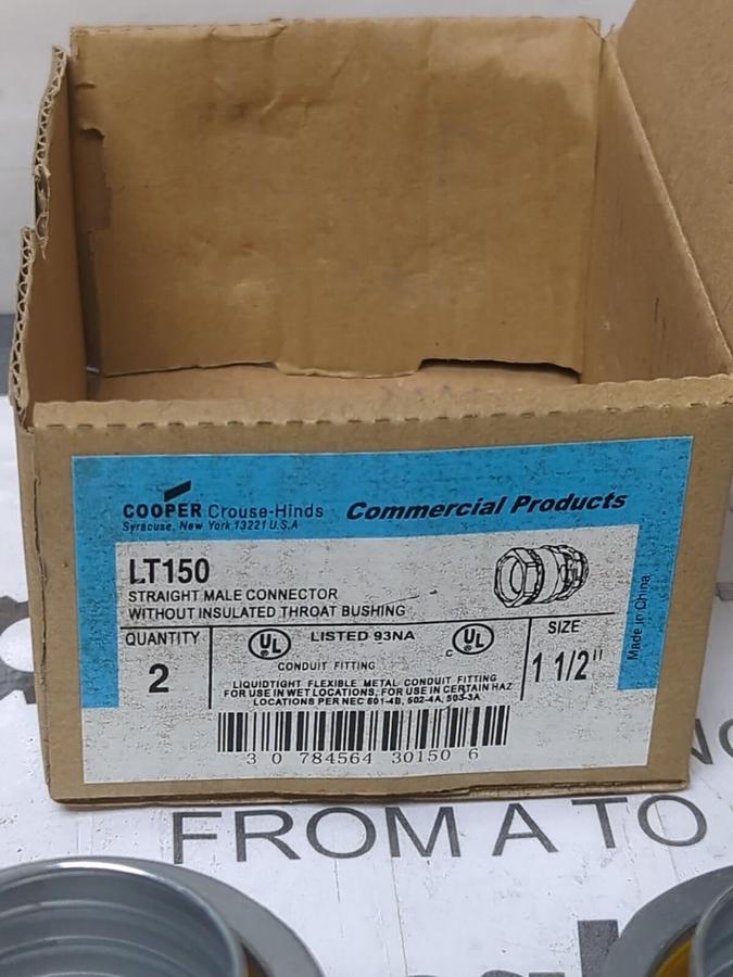 COOPER CROUSE-HINDS,LT150,STRAIGHT MALE CONNECTORS 1-1/2 INCH BOX OF 2 NEW
