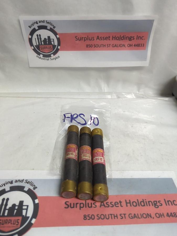 Used COOPER BUSSMANN,FRS-10,FUSETRON 10 AMP FUSE LOT OF 3 PRE-OWNED