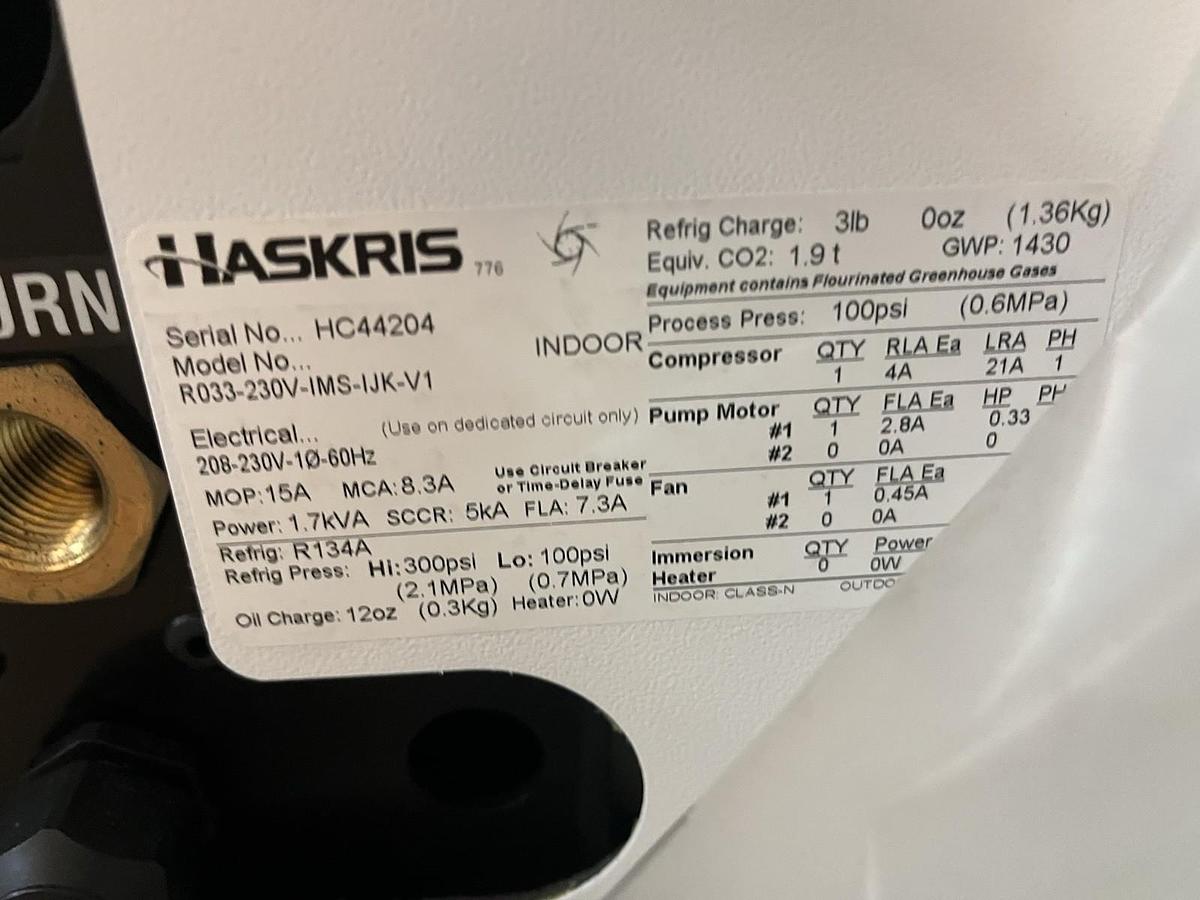 HASKRIS,R033-230V-IMS-IJK-V1,R SERIES RECIRCULATING CHILLER 1PH 230V R134A