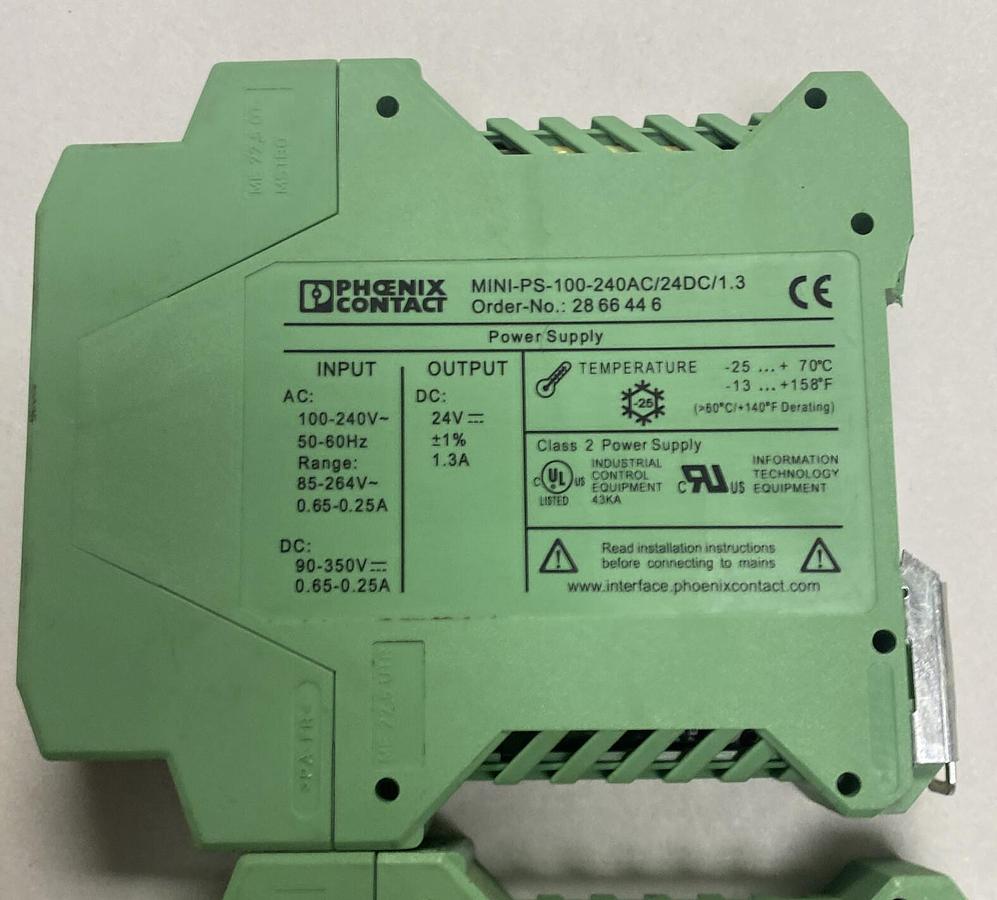 Used PHOENIX CONTACT,MINI-PS-100,240AC/24DC/1.3 POWER SUPPLY LOT OF 2