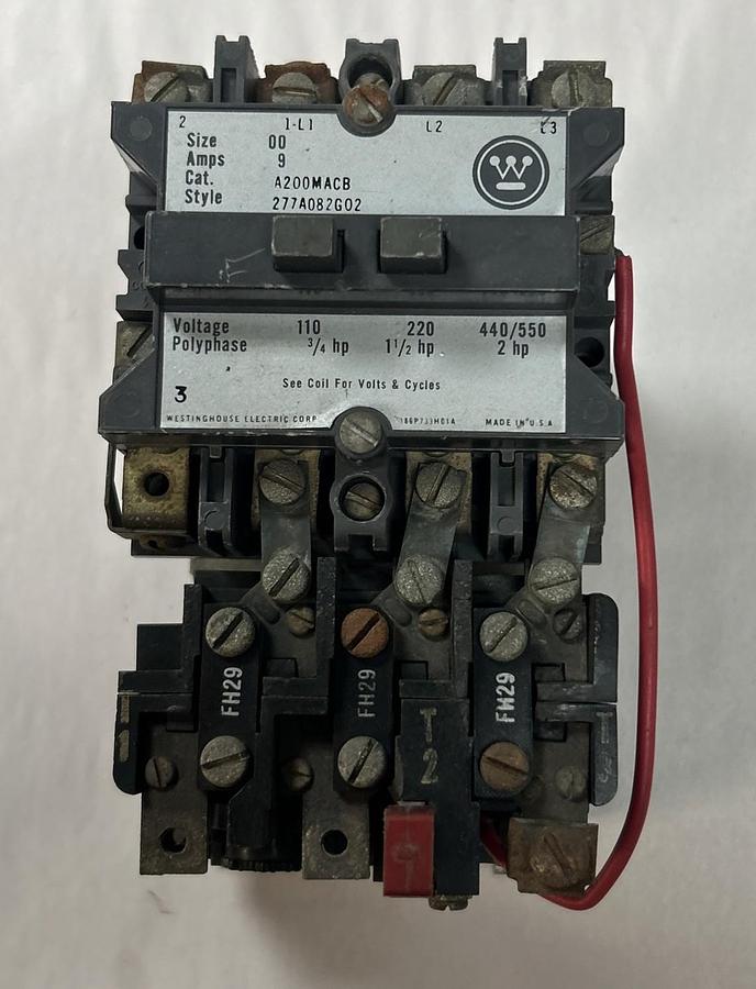 Used WESTINGHOUSE,A200MACB,MOTOR STARTER SIZE 00