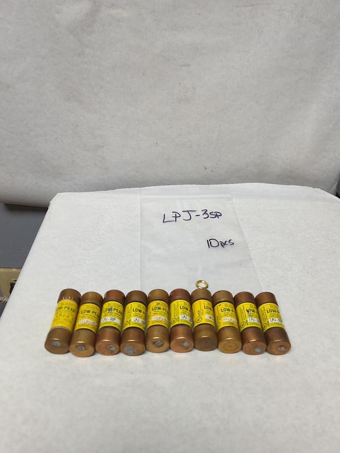 Used COOPER BUSSMANN,LPJ-3SP,LOW-PEAK 3 AMP FUSES LOT OF 10 PRE-OWNED