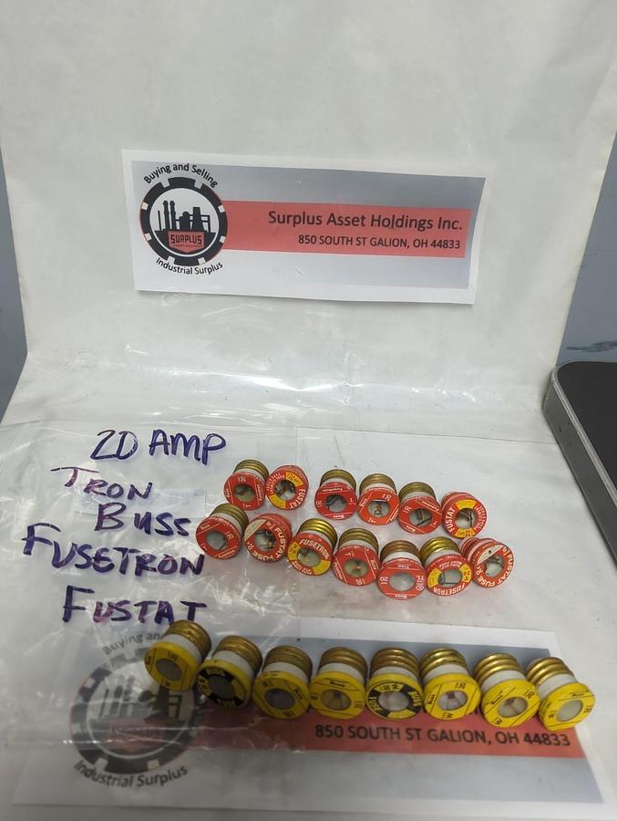 Used BUSSMANN,20 AMP,SCREW IN FUSE 20 AMP LOT OF 21 PRE-OWNED