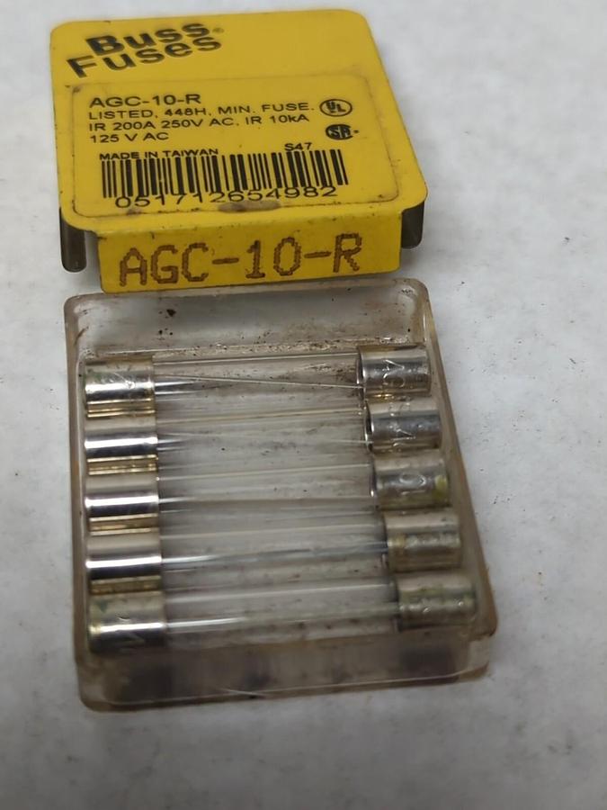 COOPER BUSSMANN,AGC-10-R,CARTRIDGE FUSE 10 AMP LOT OF 10 NOS