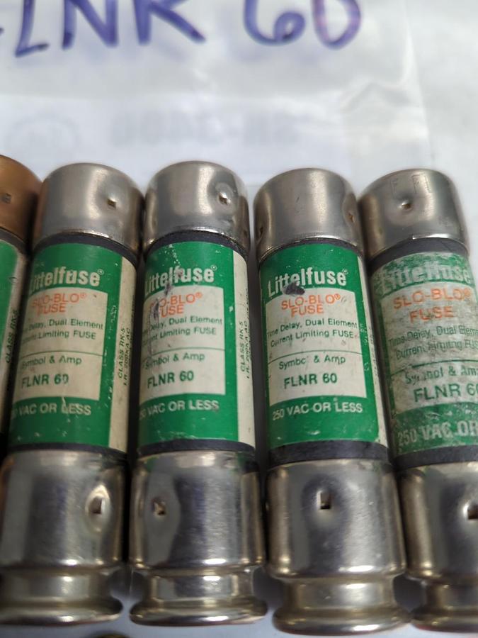 Used LITTELFUSE,FLNR-60,POWR-GARD 60 AMP FUSE LOT OF 6 PRE-OWNED