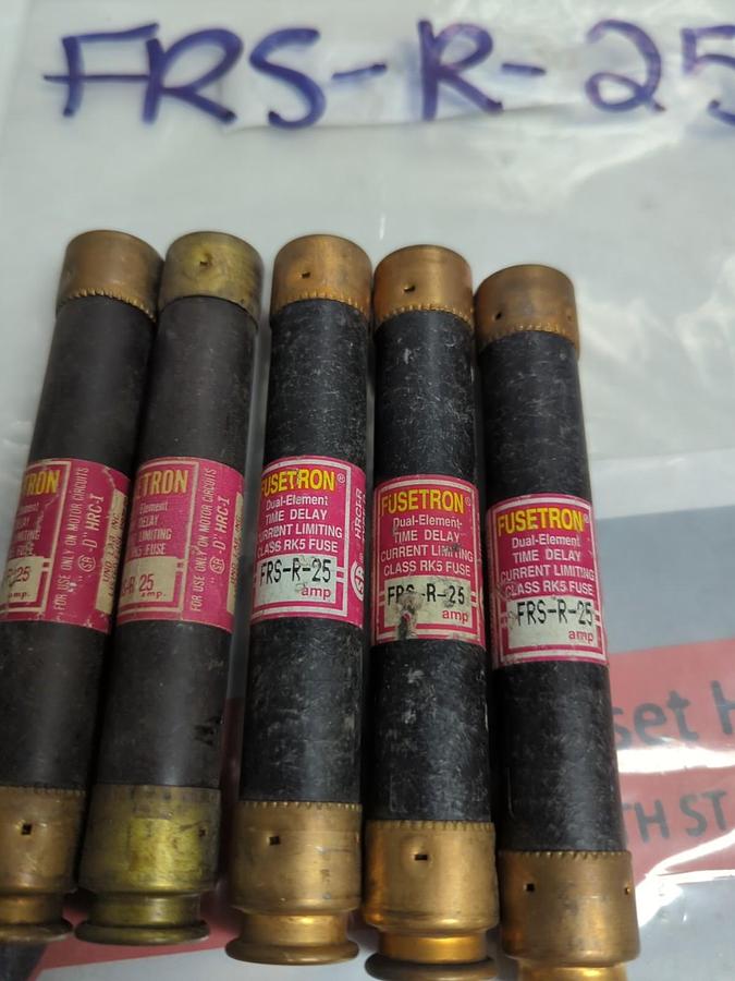 Used COOPER BUSSMANN,FRS-25,FUSETRON 25 AMP FUSE LOT OF 5 PRE-OWNED