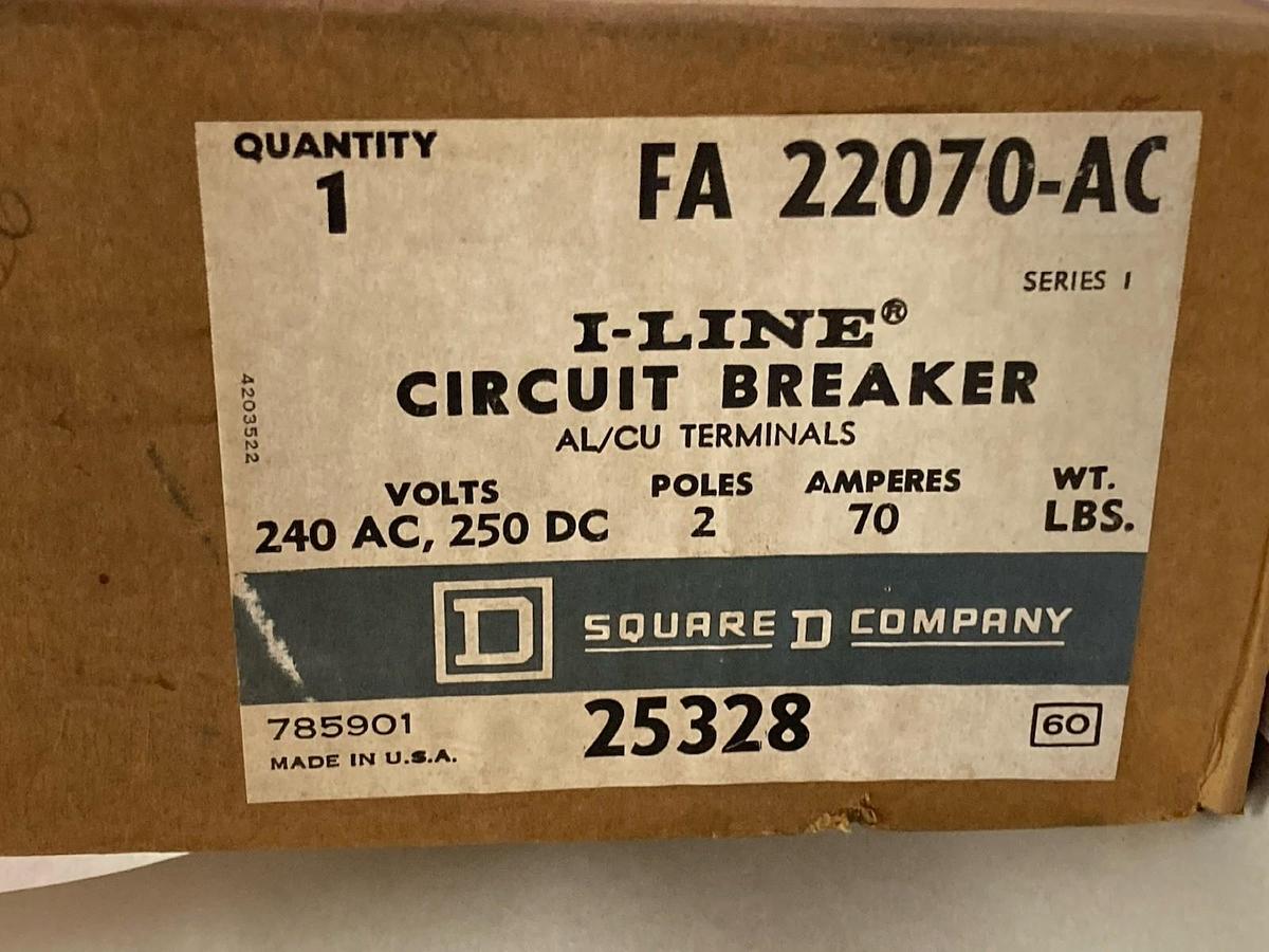 Square D,FA 22070-AC,2-Pole I-Line Circuit Breaker 70A 240Vac