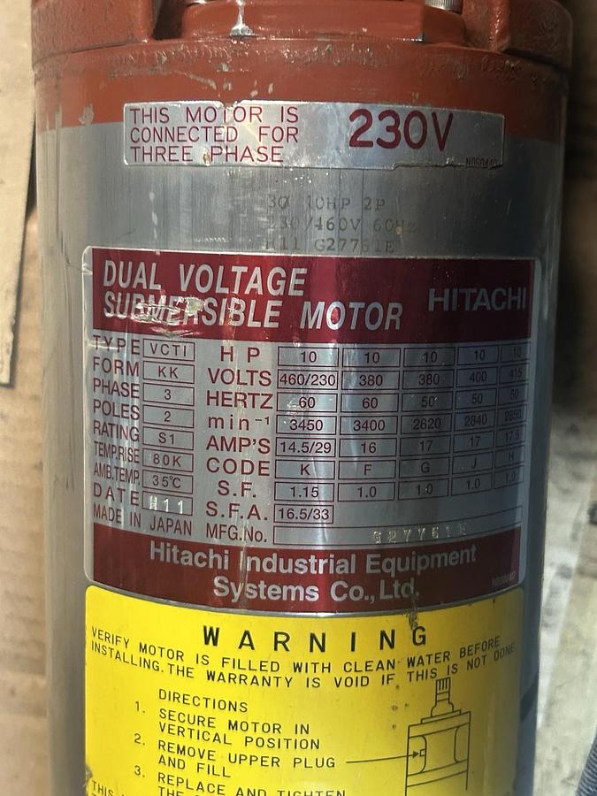 Used GOULD,160L10,STAINLESS STEEL SUBMERSIBLE PUMP 10HP 3450RPM 50-240GPM 230/460V