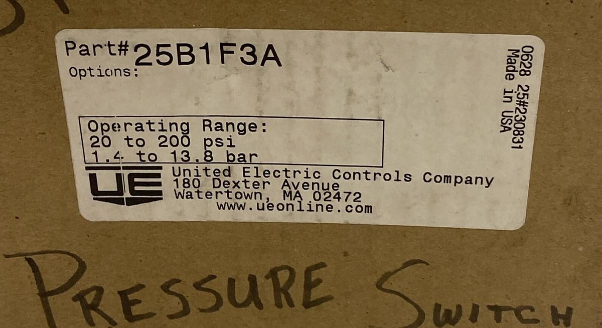 UNITED ELECTRONIC CONTROLS,25B1F3A, PRESSURE SWITCH 20-200PSI NEW