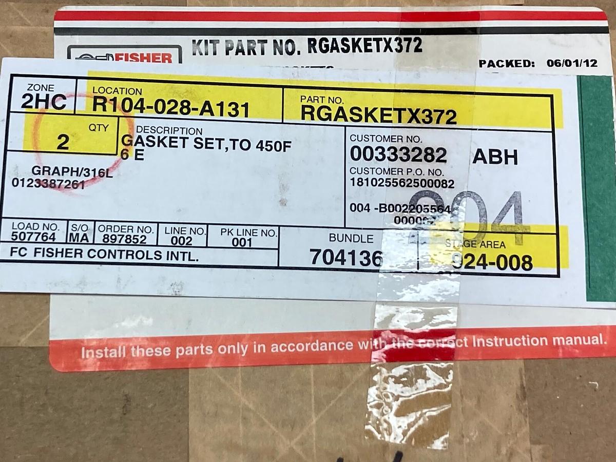Used Fisher,RGASKETX372,Gasket Kit 450F 6 E