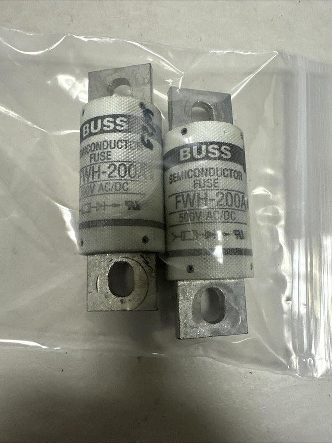 Used Buss,FWH-200A,500V Semi-Conductor Fuse LOT of 2