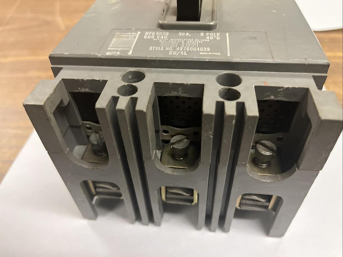 Used WESTINGHOUSE,HFB-3020,CIRCUIT BREAKER 20A 3 POLE 600V