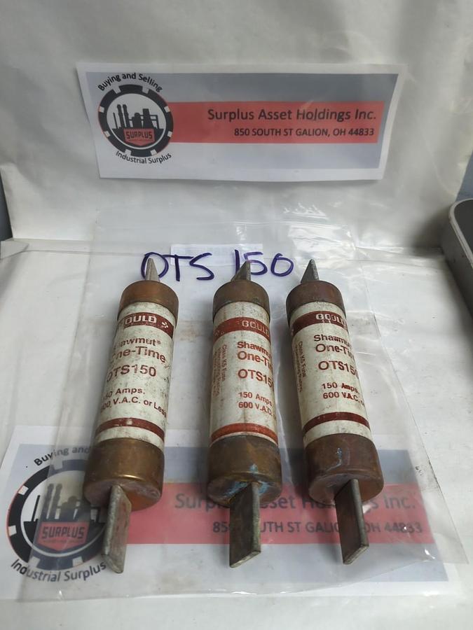 Used GOULD SHAWMUT,OTS 150,ONE-TIME 150 AMP FUSE LOT OF 3 PRE-OWNED