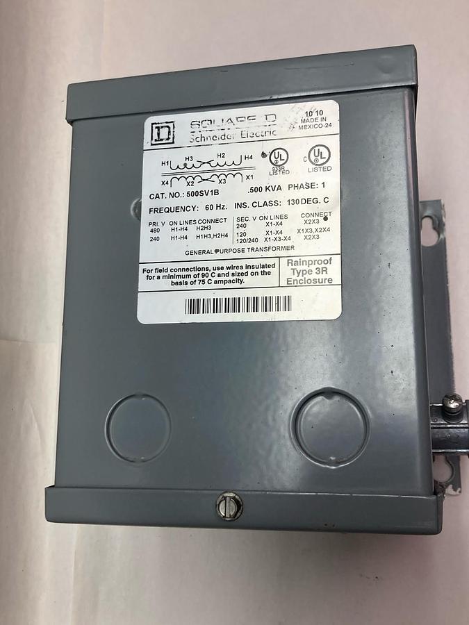 Used Square D,500SV1B,1-Phase Transformer 0.500VA 240/480VAC