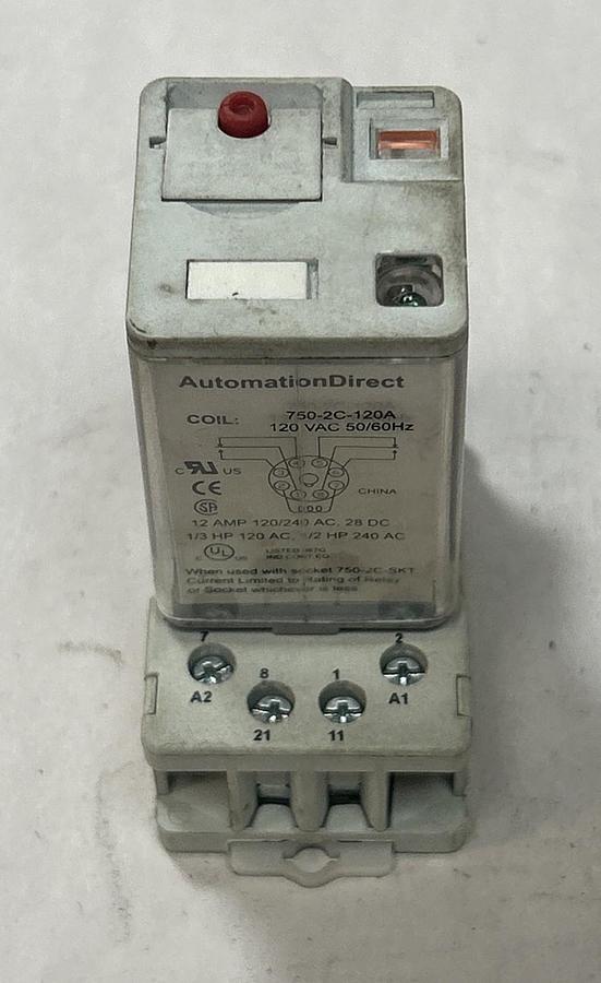 Used AUTOMATION DIRECT,750-2C-120A,RELAY W/ 700-HN100 SOCKET BASE