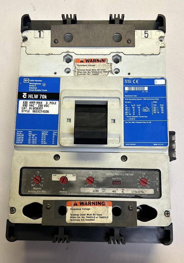 Used CUTLER-HAMMER,HLW3630F,CIRCUIT BREAKER 630A 690V 3P
