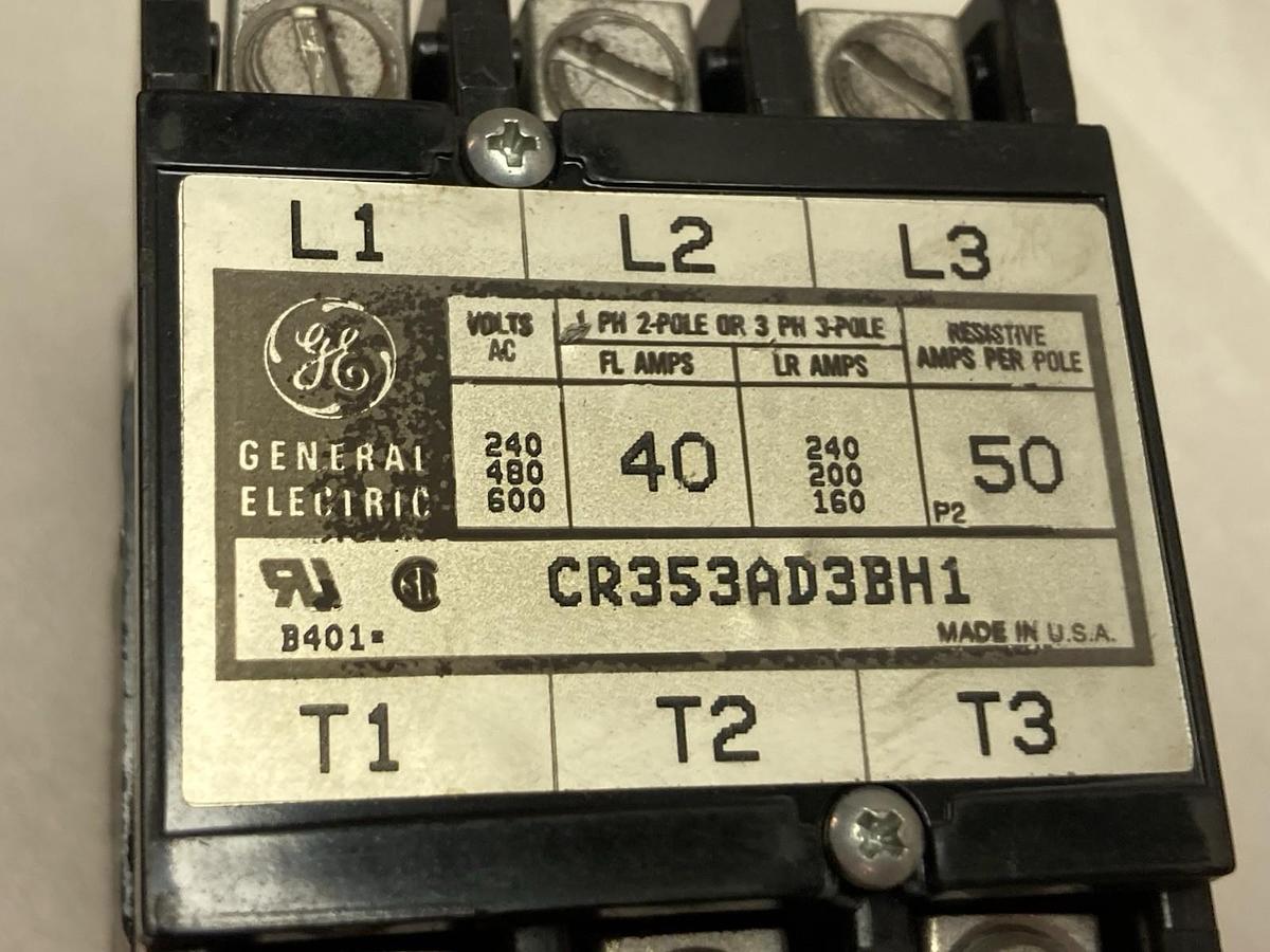 Used General Electric,CR353AD3BH1,3-Pole 50A 240VAC Contactor