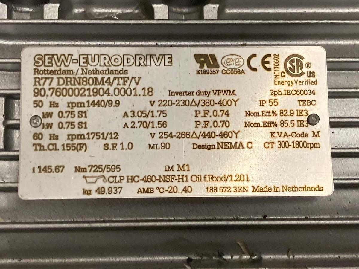 Sew-Eurodrive,R77 DRN80M4/TF/V,Gearmotor Ratio 145.67  1440/9.9 RPM