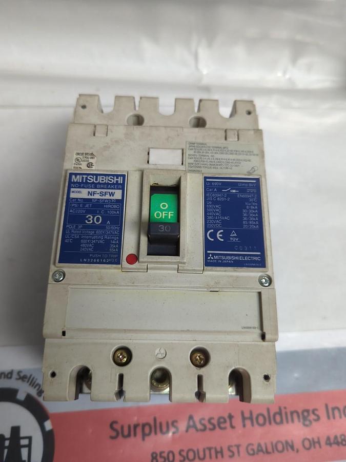 Used MITSUBISHI,NF-SFW,NO FUSE BREAKER 30 AMP 3-POLE PRE-OWNED
