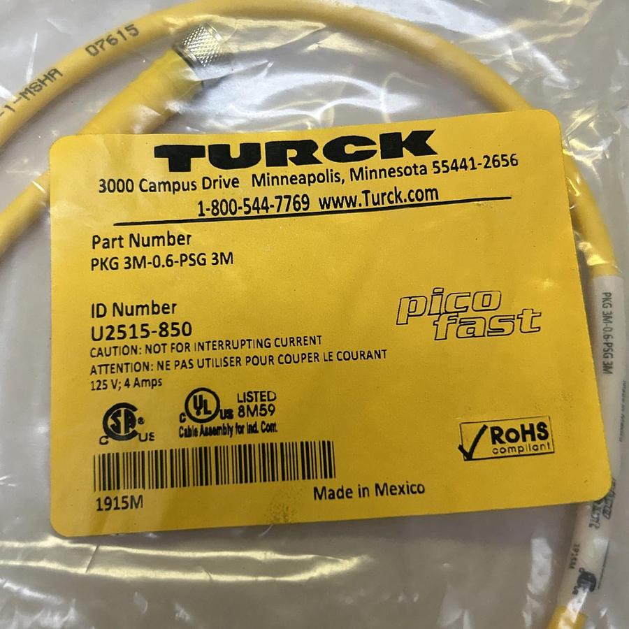 Used TURCK,PKG3M-0.6-PSG,DOUBLE ENDED CORDSET NOS