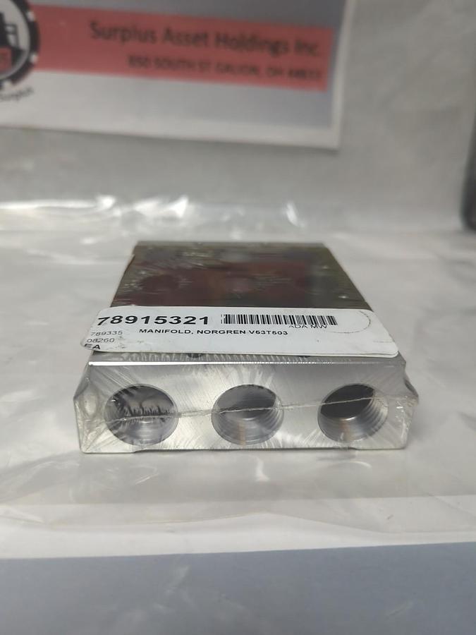 NORGREN,V53T503,MONOBLOCK 3-STATION MANIFOLD BASE 5X1/2 INCH NPT NOS