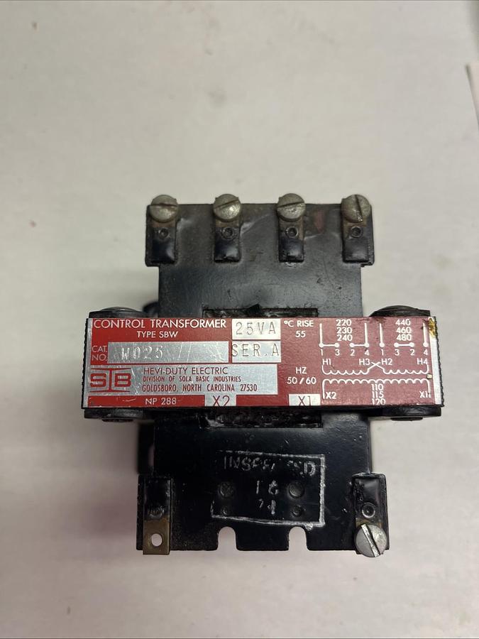 SOLA,W025,CONTROL TRANSFORMER 25VA HV 240/480 LV 120V 1PH