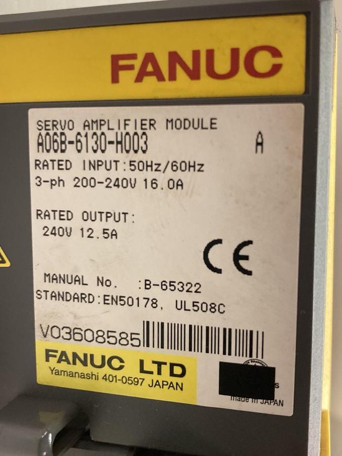 Used Fanuc,A06B-6130-H003,3-Phase Servo Amplifier 200-240V 12.5A