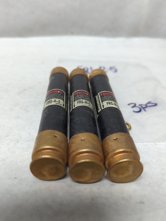 Used COOPER BUSSMANN,FRS-R-5,FUSETRON 5 AMP FUSE LOT OF 3 PRE-OWNED