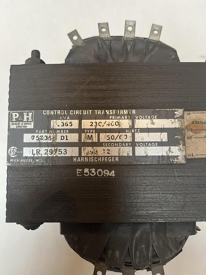 Used P&H,75Z354-D1,CONTROL TRANSFORMER 0.365KVA PRI 230/460V SEC 90/120V