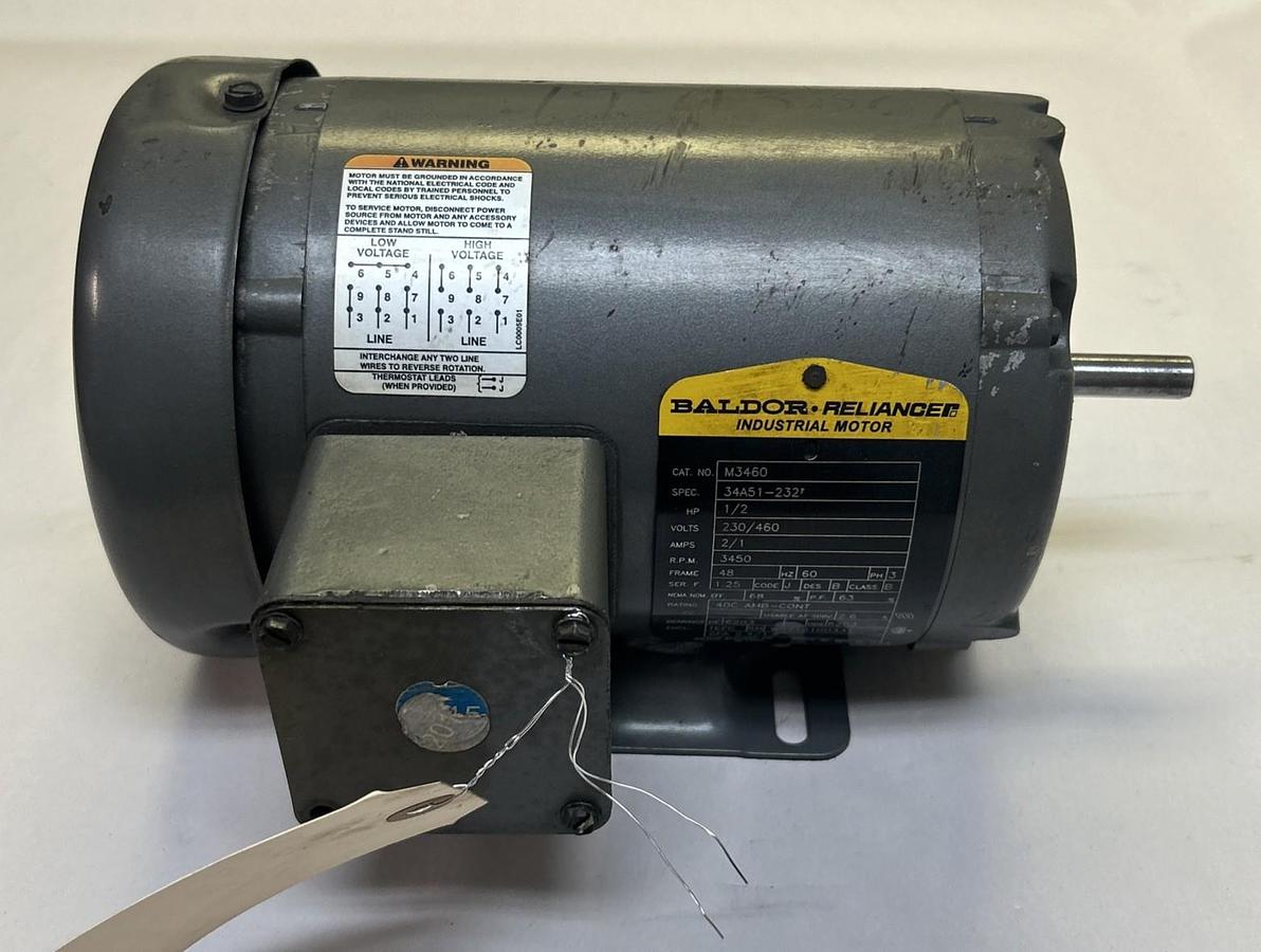 Used BALDOR,M3460,MOTOR 1/2HP 3450RPM 230/460V 3PH 48 FRAME