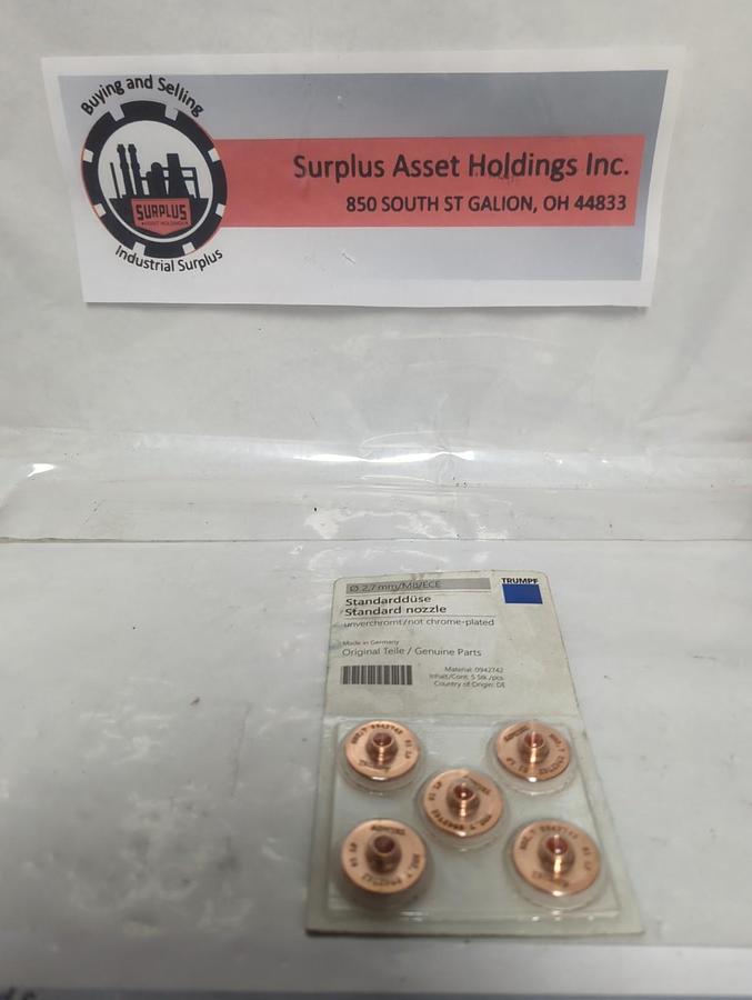 TRUMPF,0942742,CHROME PLATED LASER MACHINE NOZZLE 2.7MM/M8/ECE PACK OF 5 NOS
