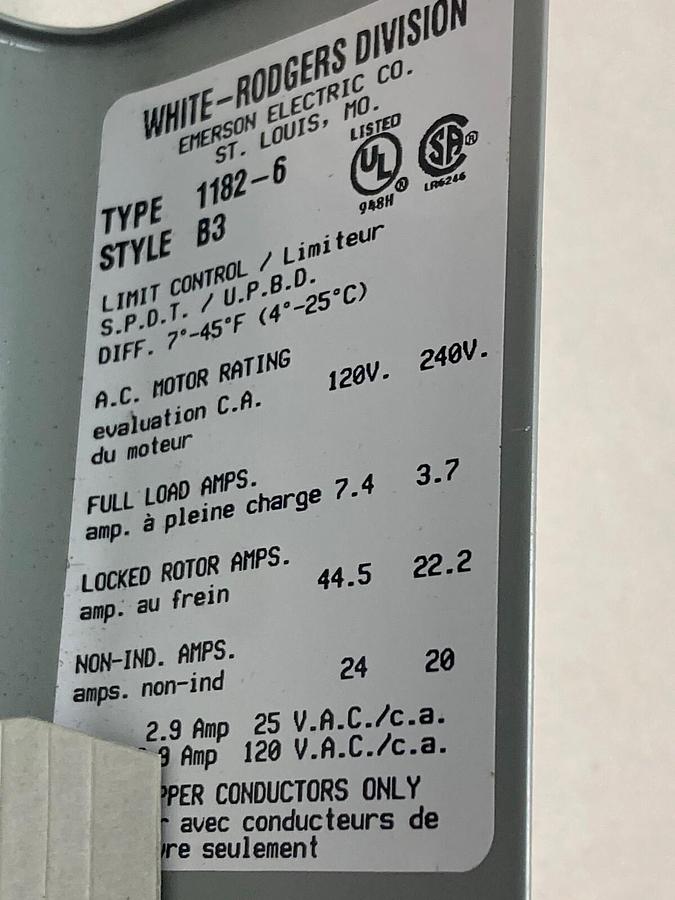 White-Rodgers,1182-6,Water Control Style B3 120V