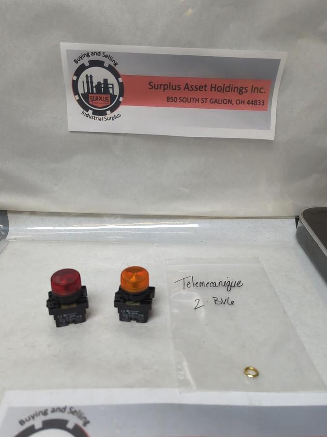 Used TELEMECANIQUE,Z-BV6,PILOT LIGHT RED/AMBER LENS LOT OF 2 PRE-OWNED