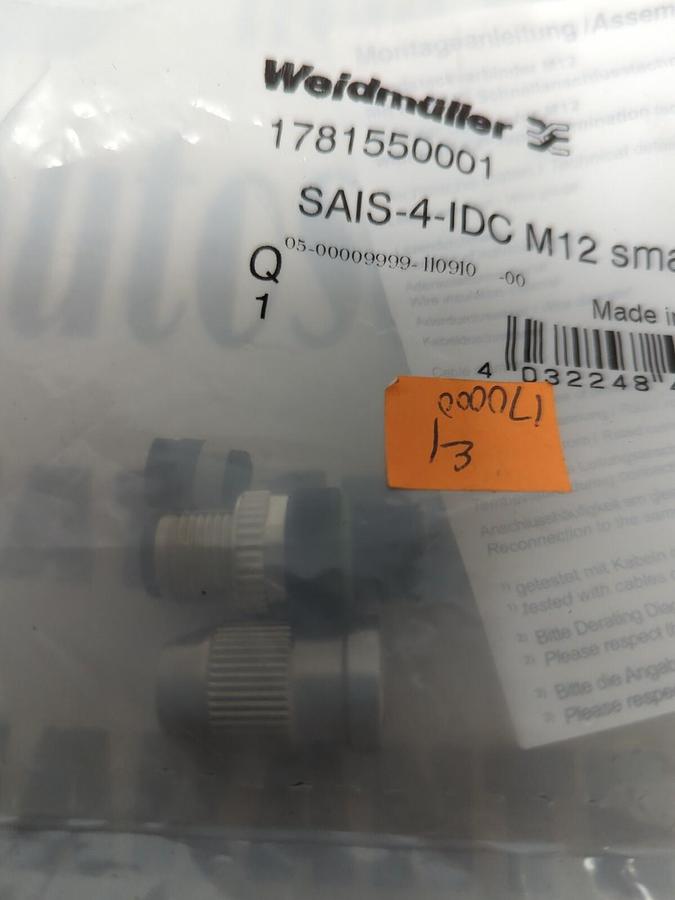 WEIDMULLER,1781550001,WIRE CONNECTORS SAIS-4-IDC M12 SMALL LOT OF 3 NEW