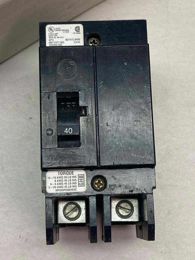 Used Cutler-Hammer,GHB2040,2-Pole Circuit Breaker 40A 277/480Vac