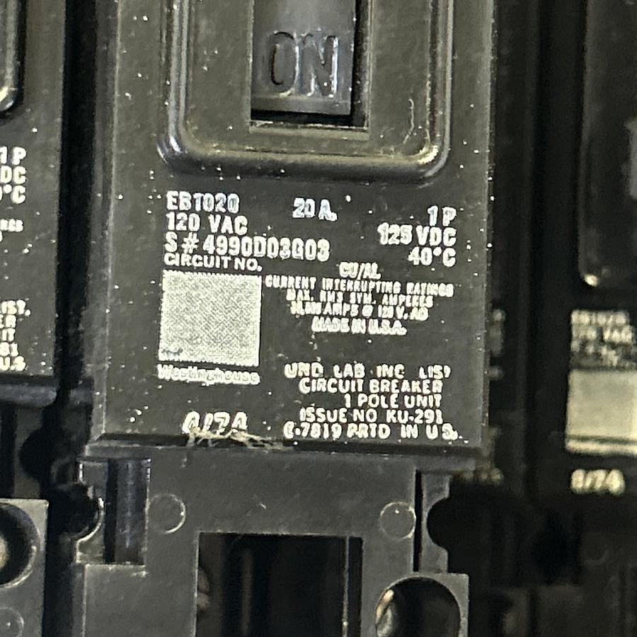 Used WESTINGHOUSE,EB1020,CIRCUIT BREAKER 20A 120V 1P LOT OF 10