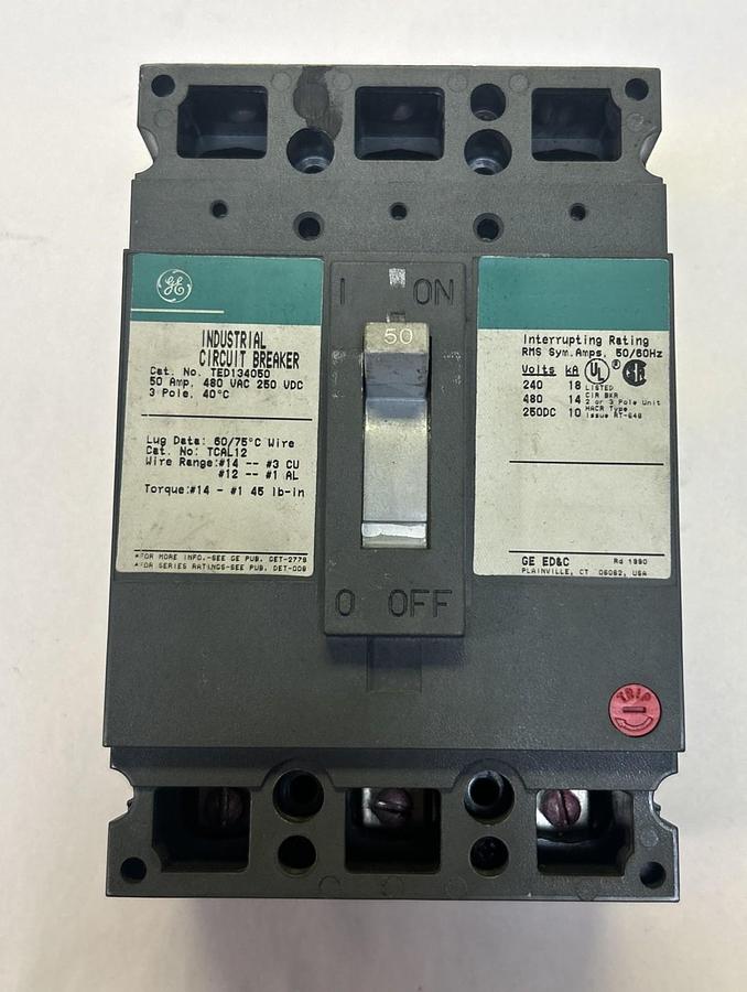 Used GENERAL ELECTRIC,TED134050,CIRCUIT BREAKER 50A 480V 3P