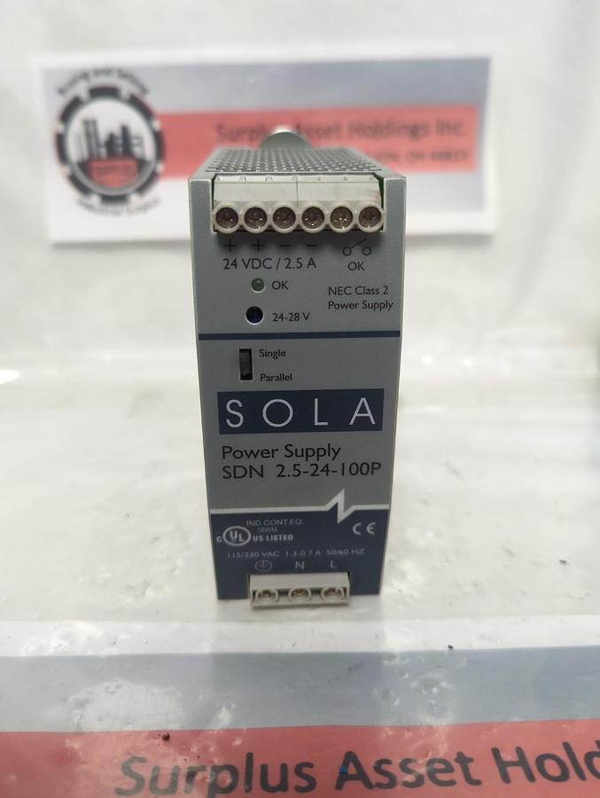 Used SOLA,SDN2.5-24-100P,POWER SUPPLY 24VDC/2.5A PRE-OWNED