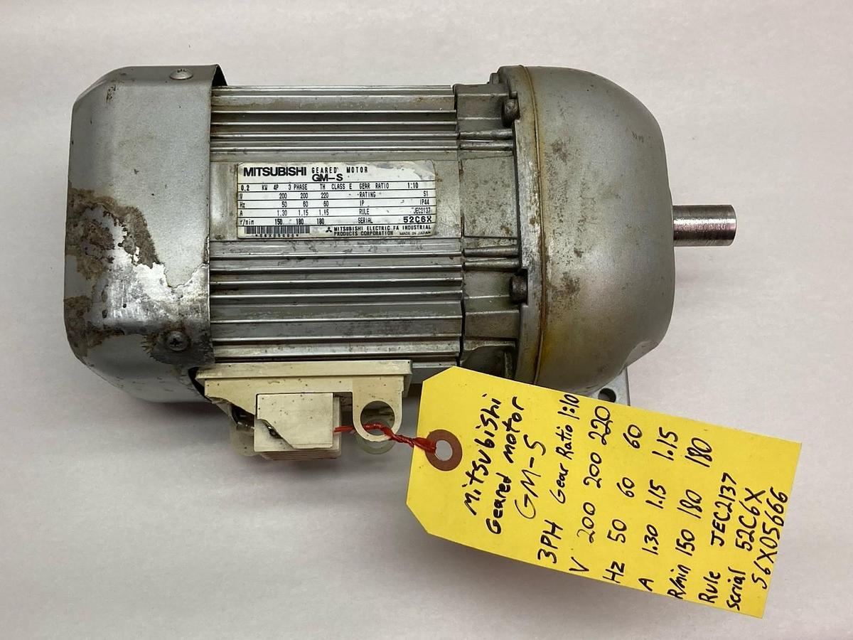 Used Mitsubishi,GM-S,3-Phase Geared Motor Class E 0.2KW 4P Ratio 1:10
